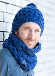 Blauwe snood met honingraatmotief