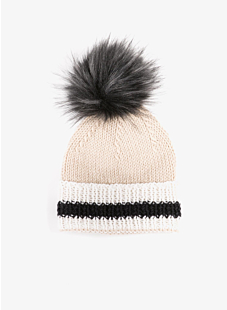 Kleuren muts met bontpompon