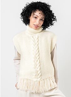 Poncho-trui met kabels en franjes