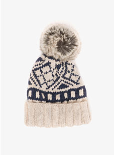 Jacquardmuts met bontpompon