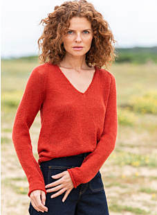 Trui van raglanjersey met V-hals