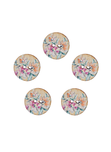 Set of 5 knopen in kokosnoot bedrukt met bloemen