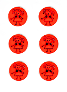 Set van 6 knopen meisje Ø 15 mm Rood