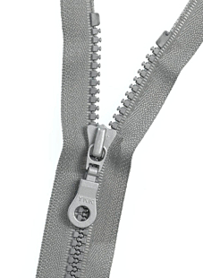 Grijse gesplitste ritssluiting. Lengte 50 cm.